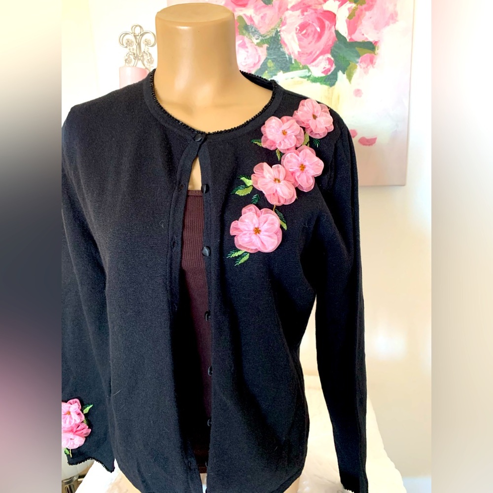 Tiara international black vintage sweater cottage core